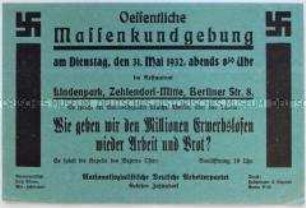 Aufruf der NSDAP zu einer Massenkundgebung im Mai 1932 in Berlin