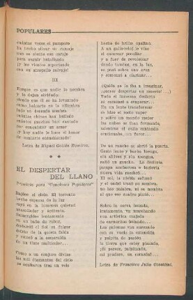 El despertar del llano : Primicia para "Canciones populares"