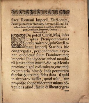 Memoriale Christianissimae Regiae Maiestatis Plenipotentiarii Domini Ludovici Verius Comitis de Crecy : Dictatum die 23. Febr. (4. Martii) 1684