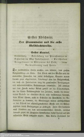 Erster Abschnitt. Der Stammvater und die erste Geschlechsreihe