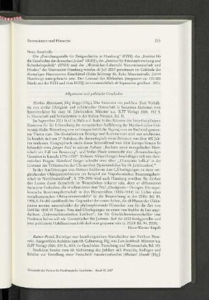 Rezensionen und Hinweise: Allgemeine und politische Geschichte