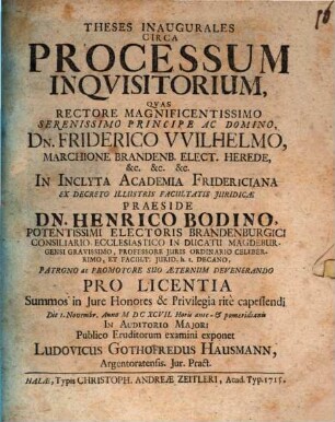 Theses Inaugurales Circa Processum Inquisitorium