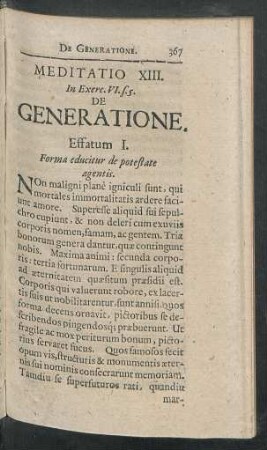 Meditatio XIII. In Exerc. VI. s. 5. De Generatione