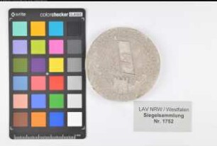 Siegler: Mark, Burgmannschaft Überlieferungsart: Nachbildung. Stoff: Gips Farbe: ungefärbt Form: rund. Durchmesser: 61 mm Art: Typ: Umschrift: