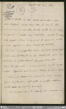 Eigenh. Brief von Auguste Louis de Staël-Holstein an August Wilhelm von Schlegel, Coppet, 26.06.1819