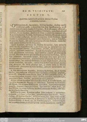 Sectio V. Quid Fides Catholica de tertia in Divinis Personae credendum proponas.