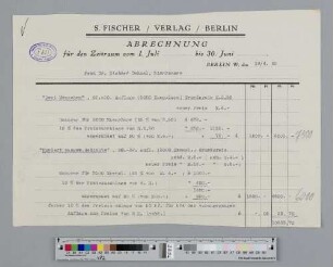 Abrechnung an Ida Dehmel