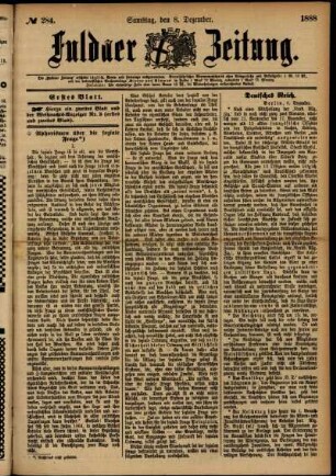 Erste Ausgabe vom Samstag, den 08. Dezember 1888.