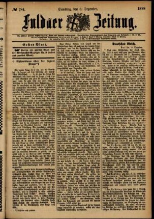 Erste Ausgabe vom Samstag, den 08. Dezember 1888.
