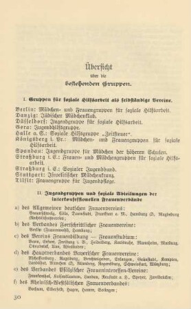 Übersicht über die bestehenden Gruppen