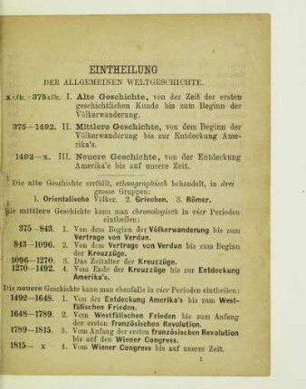 Eintheilung der allgemeinen Weltgeschichte