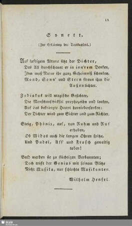 Sonett : (Zur Erklärung des Titelkupfers)