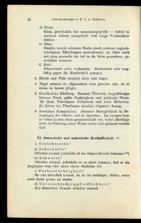 VI. Sensorische und motorische Beschaffenheit