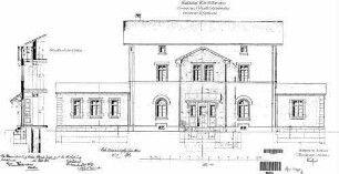 Böbingen (Rems): Empfangsgebäude Verwaltungsgebäude Längsansicht Straßenseite,Teil-SN Vorbau