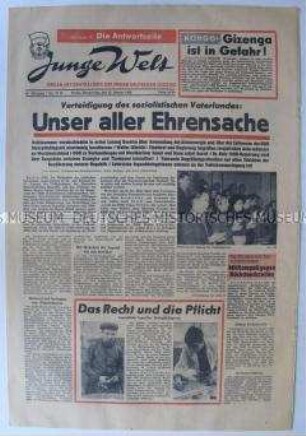 Tageszeitung der FDJ "Junge Welt" u.a. zur Tagung der Volkskammer