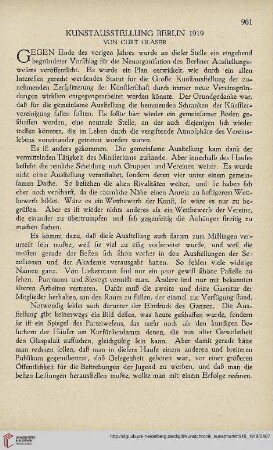 Neue Folge 30 = Jahrgang 54: Kunstausstellung Berlin 1919