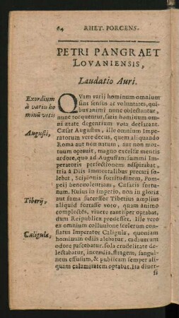 Petri Pangraet Lovaniensis, Laudatio Auri.