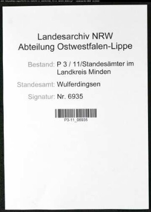Sterberegister Standesamt Wulferdingsen