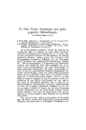 D. Otto Fricks Schulreden und pädagogische Abhandlungen