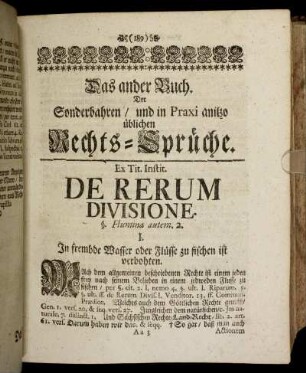 Das andere Buch. Der Sonderbahren / und in Praxi anitzo üblichen Rechts-Sprüche.