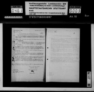 Befehle und Anordnungen des Württembergischen Kriegsministeriums, Generalkommandos XIII und der Bayerischen Behörden
