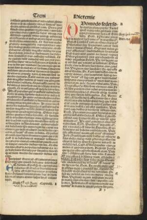 Incipit threni: id est lamentationes Hieremie: que cynoth hebrayce inscribuntur