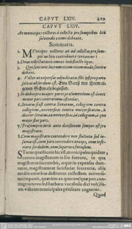 Caput LXIV. An municipes victores a collectis pro sumptibus litis solvendis eximi debeant