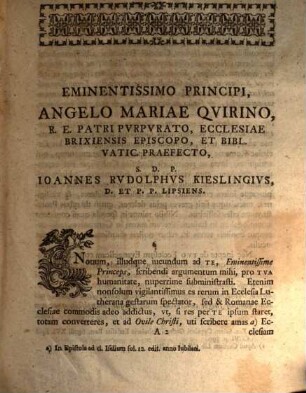 Ad eminentissimum Quirinum epistola, qua Contareni fides ulterius vindicatur, et ad eminentissimi cardinalis epistolam respondetur