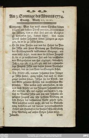 Am 3. Sonntage des Advents 1774. Evang. Matth. 11, 2 - 10.