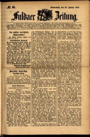 Ausgabe vom Samstag, den 20. Januar 1883.