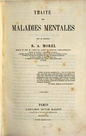 Traité des maladies mentales
