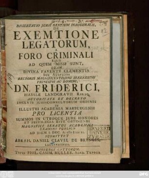 Dissertatio Juris Gentium Inauguralis, De Exemtione Legatorum, A Foro Criminali Ejus Ad Quem Missi Sunt