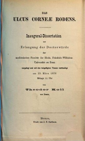 Das Ulcus corneae rodens : Inaugural-Dissertation