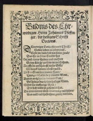 Bildnis des Ehrwirdigen Herrn Johannis Pfeffinger ...