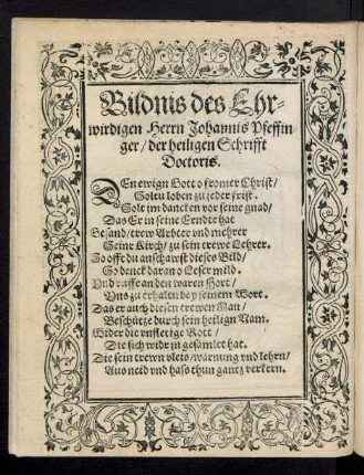 Bildnis des Ehrwirdigen Herrn Johannis Pfeffinger ...