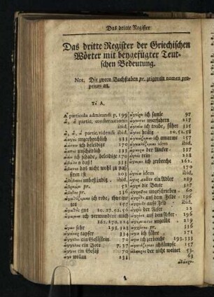 Das dritte Register der Griechischen Woerter mit beygefuegter Teutschen Bedeutung