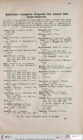 Editions rangées d'apres les noms des imprimeurs
