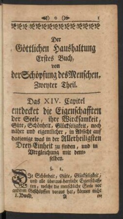 Das XIV. Capitel entdecket die Eigenschafften der Seele, ...