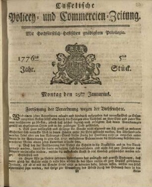5tes Stueck, Montag den 29ten Januarius 1776