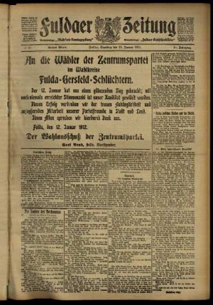 Erste Ausgabe vom Samstag, den 13. Januar 1912.