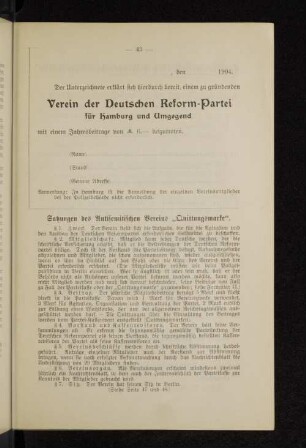 Satzungen des Antisemitischen Vereins "Quittungsmarke".