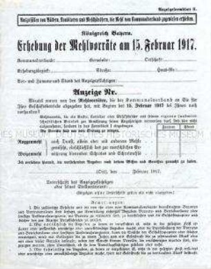 Formular für die Erfassung von Mehlvorräten (blanko)