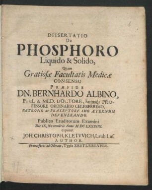 Dissertatio De Phosphoro Liquido & Solido