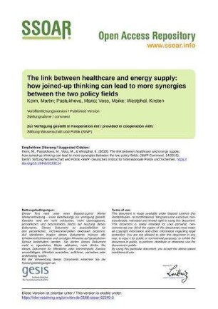 The link between healthcare and energy supply: how joined-up thinking can lead to more synergies between the two policy fields