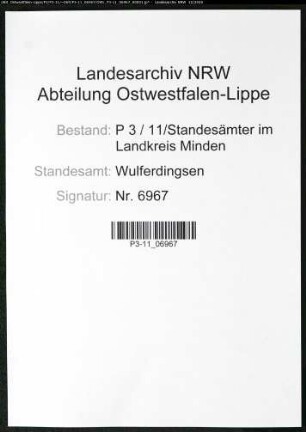 Sterberegister Standesamt Wulferdingsen