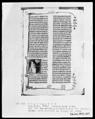 Lateinische Bibel, drei Bände — Initiale E (t factum est), Folio 122recto