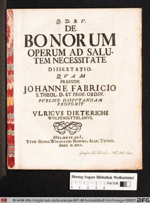 De Bonorum Operum Ad Salutem Necessitate Dissertatio