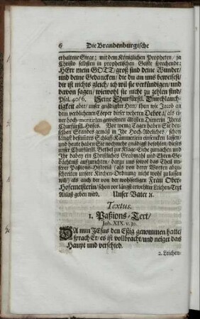 Textus; Leichen-Text; Exordium; Votum. Tractatio.