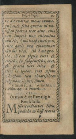 VIII. Oratiun d' ün Famailg u Fantschella.