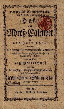 1798: Staatshandbücher für das Herzogtum Sachsen-Gotha